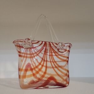 Glass Handbag Vase with Swirl Design